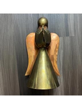 Vintage Brass Copper Stylized Angel Sculpture Cherub Votive Pillar 12" READ